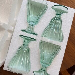 Set of 16- Anthropologie Seafoam Green Ribbed Glass Goblets